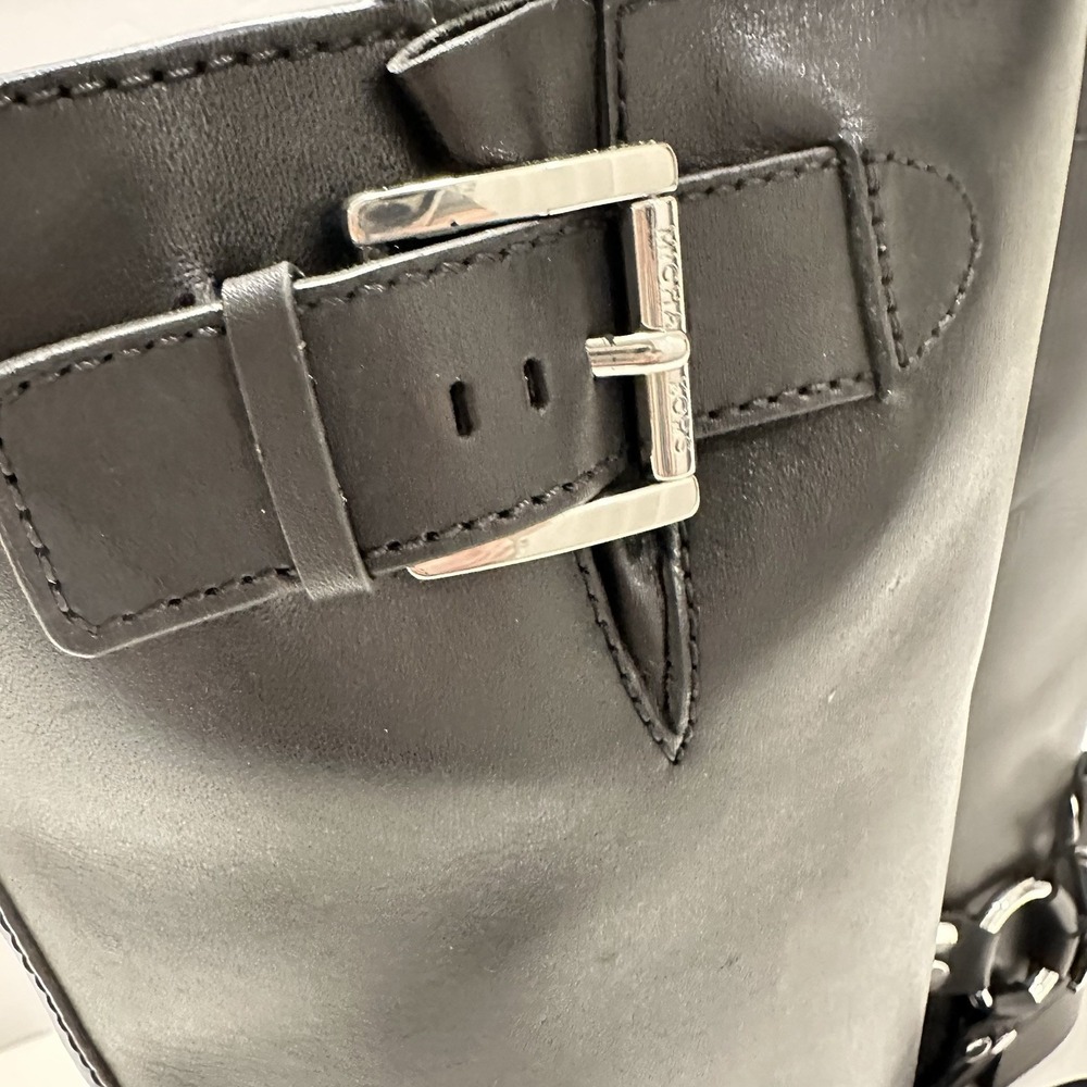 Michael Kors Crosby Moto Boots In Black Size 5.5 Leather Silver Accents with Box - Picture 6 of 12